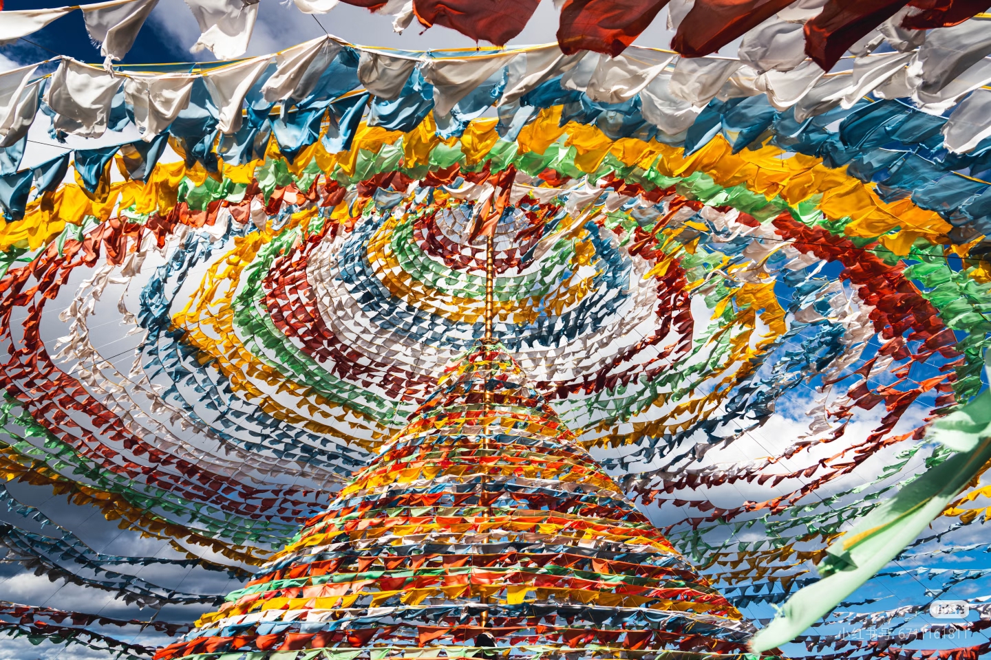 Mountain pass with colorful Tibetan prayer flags at 4000m